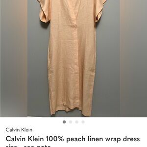 Calvin Klein 100% peach linen wrap dress size - see note